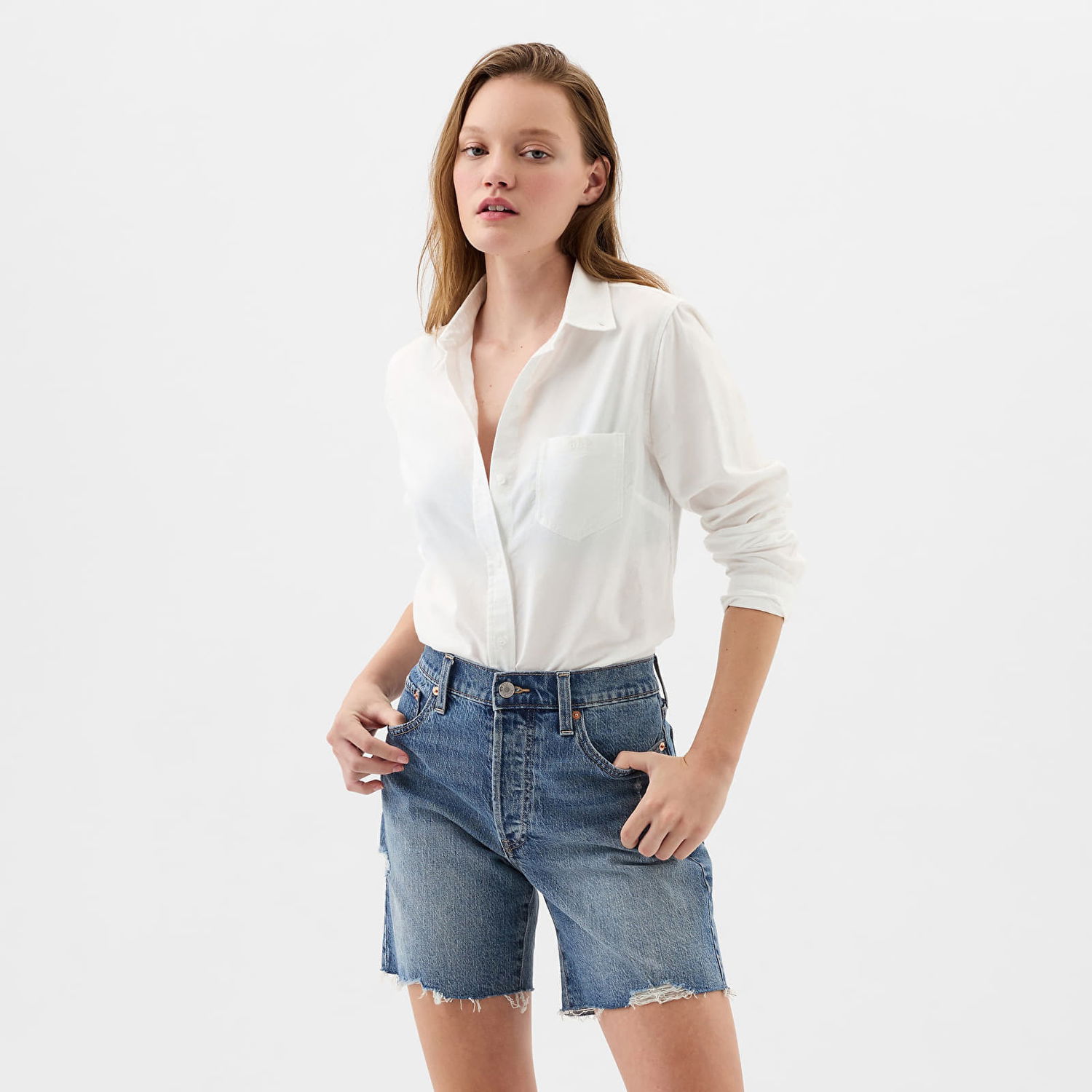 Риза GAP Shirt Logo Fitted Oxford Shirt Optic White M Бяло | 886912-02, 0