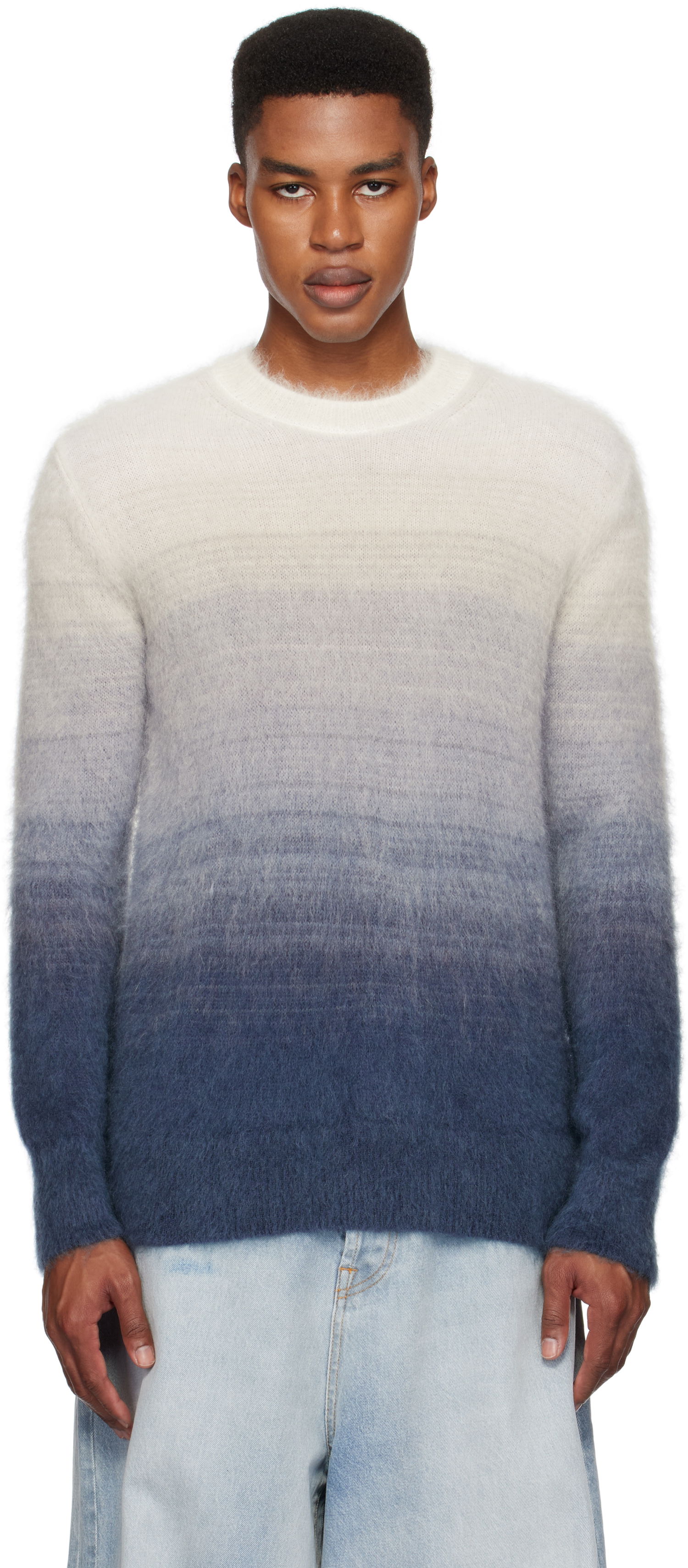 Пуловер Off-White Mohair Gradient Sweater Синьо | OMHE170F24KNI0010610, 0