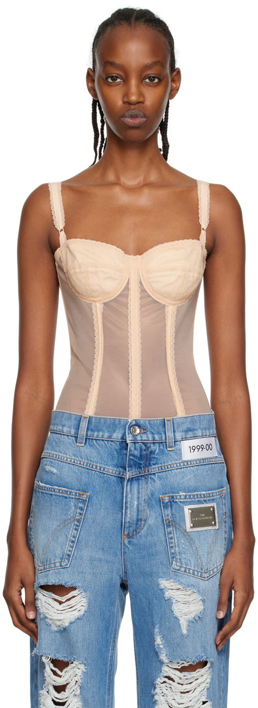 боди Dolce & Gabbana Beige Kim Kardashian Edition Bodysuit Бежово | F7W66T GDC01, 0