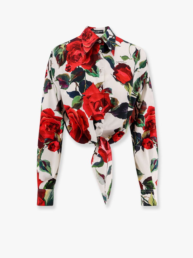 Dolce & Gabbana Rose Print Tie-Front Cropped Shirt
