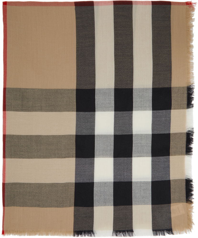 Шал Burberry Lightweight Cashmere Check Scarf Beige Бежово | 8024500