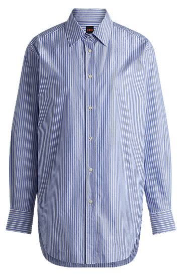 Relaxed-Fit Striped Cotton-Blend Poplin Blouse