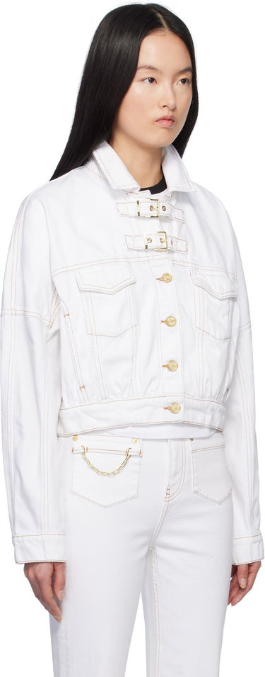 Яке GANNI GANNI Pin-Buckle Cropped Denim Jacket Бяло | J1658, 1