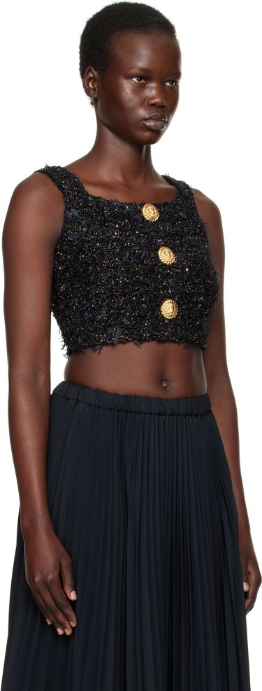 Пола Balmain Balmain Tweed Knit Crop Tank Top Черно | EF1AB053KB19, 1