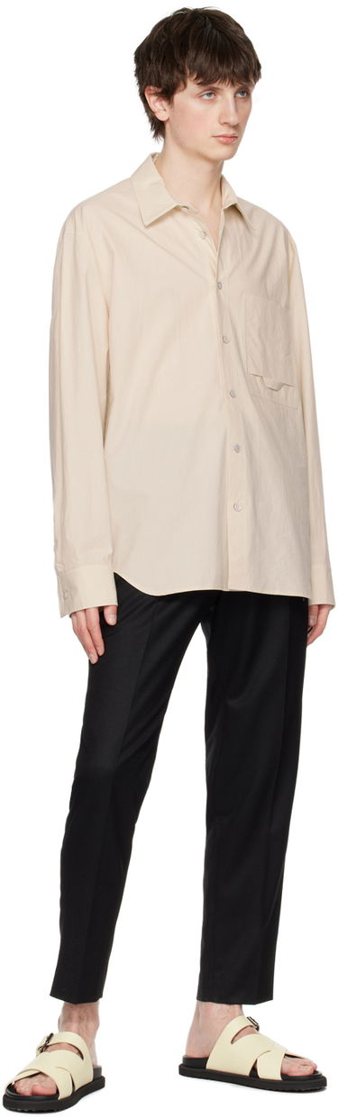 Риза Solid Homme Embroidered Long-Sleeve Button-Up Shirt with Flap Chest Pocket Бежово | S231SH26, 3