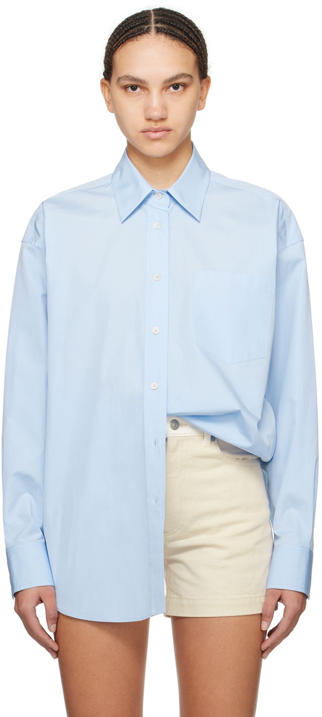 Риза Stella McCartney Stella McCartney Women's Patch Pocket Shirt Синьо | 620093SMA90