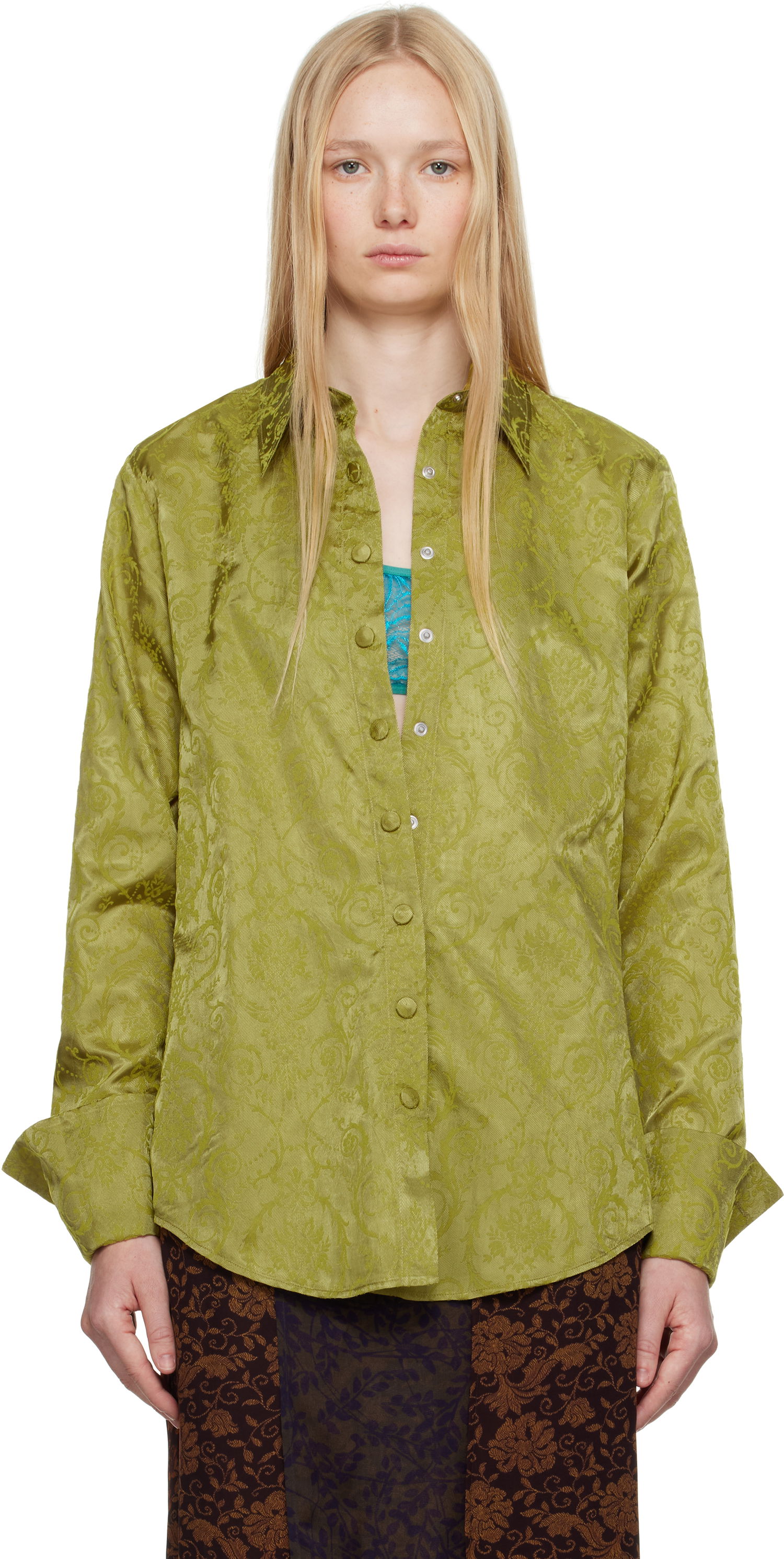 Риза Dries Van Noten Dries Van Noten Baroque Motif Button-Down Shirt Зелено | 251-010712-1529, 0