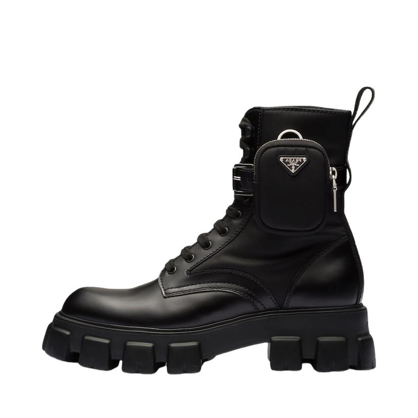 Кецове и обувки Prada Monolith 55mm Pouch Ankle Boots Black Brushed Leather And Nylon Черно | 2UE007_3LFR_F0002_F_D002