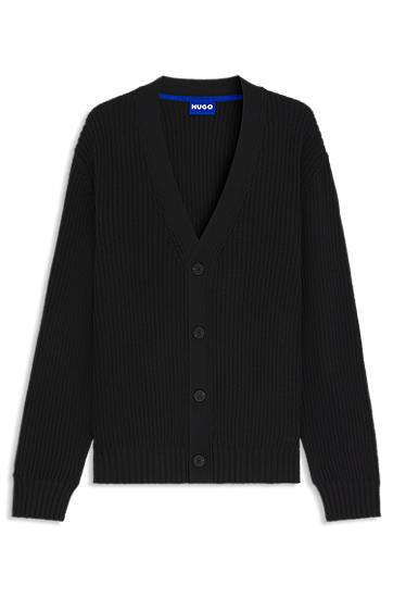 Пуловер BOSS Relaxed Fit Ribbed Cardigan Черно | 50543776