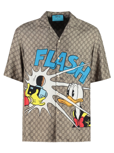 Риза Gucci Disney Donald Duck x Monogram Silk Shirt Бежово | 646446ZAGCN2165