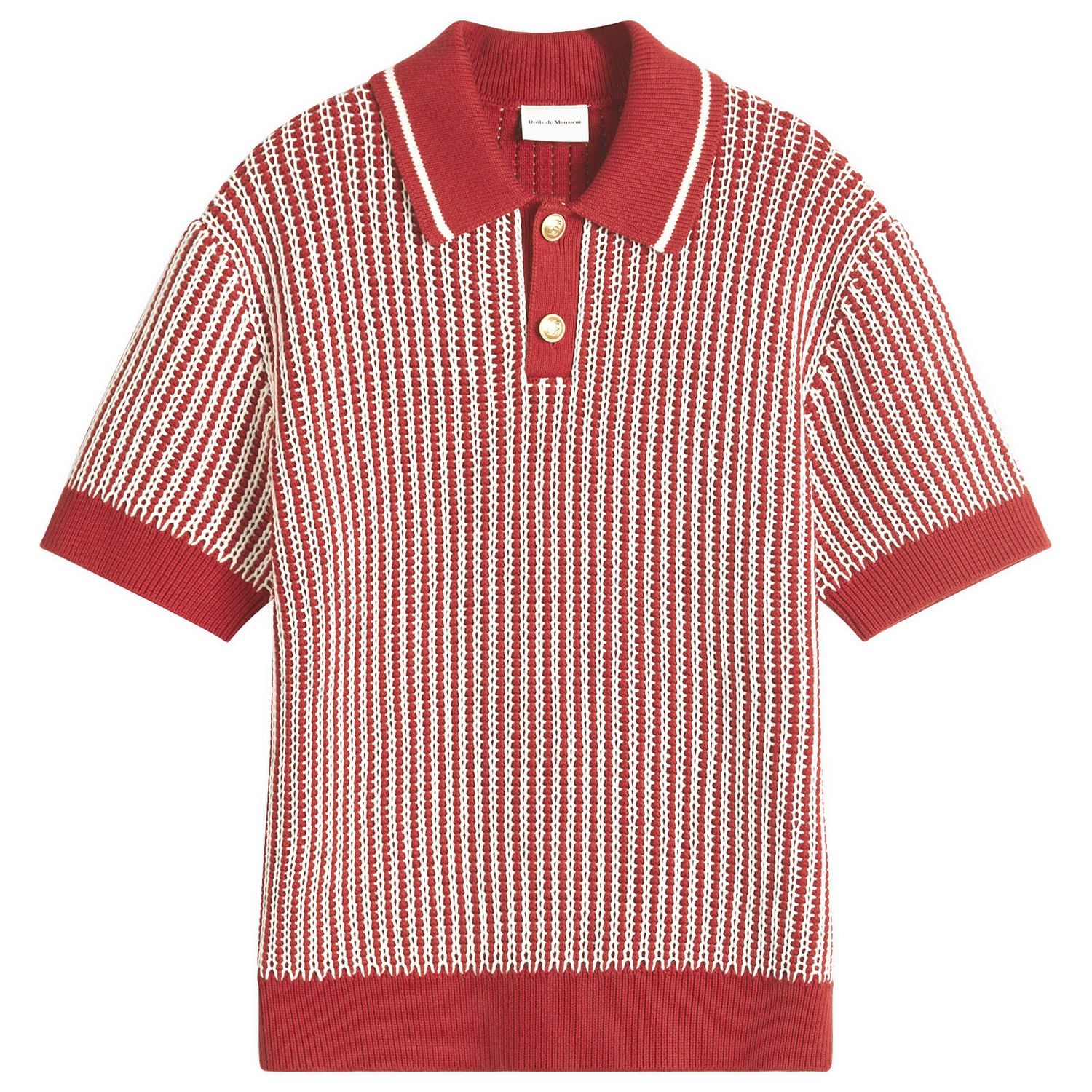 Поло тениска Drôle de Monsieur Striped Knit Polo Shirt Червено | G-PO167-CO208-BR, 0