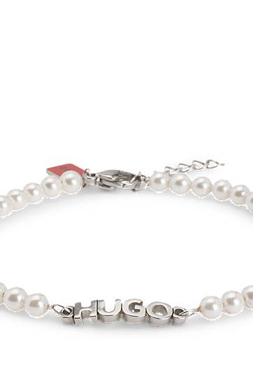 Гривна BOSS HUGO Pearl Bracelet with Logo Бяло | 50544521, 1