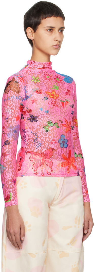 Пуловер Collina Strada Collina Strada Thumbtastic Floral Print Mesh Turtleneck Зелено | XX3340, 4