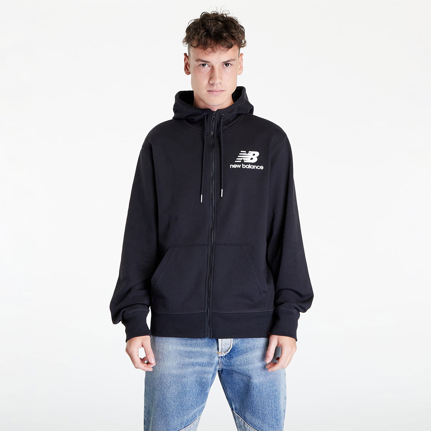 Суитчър New Balance Essentials Stacked Full Zip Hoodie Черно | MJ03558BK, 0