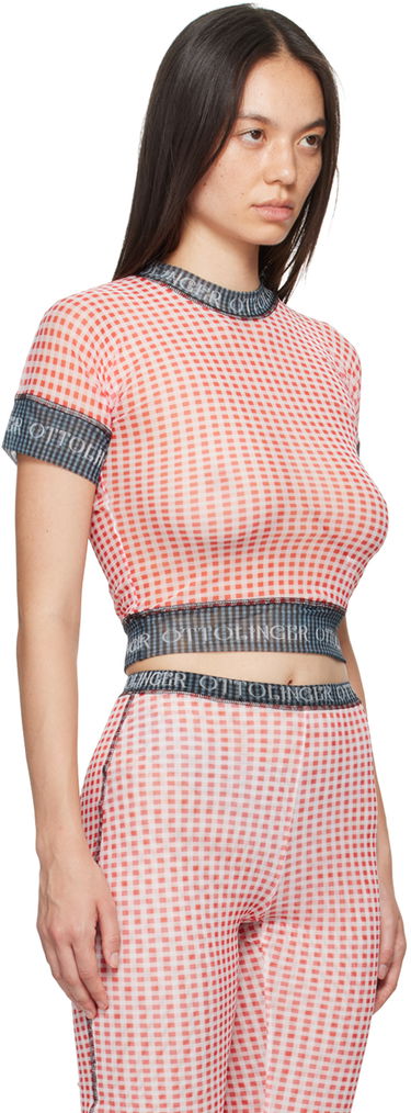 Съкратен топ Ottolinger Ottolinger Check Mesh T-Shirt Червено | 1010101821, 1