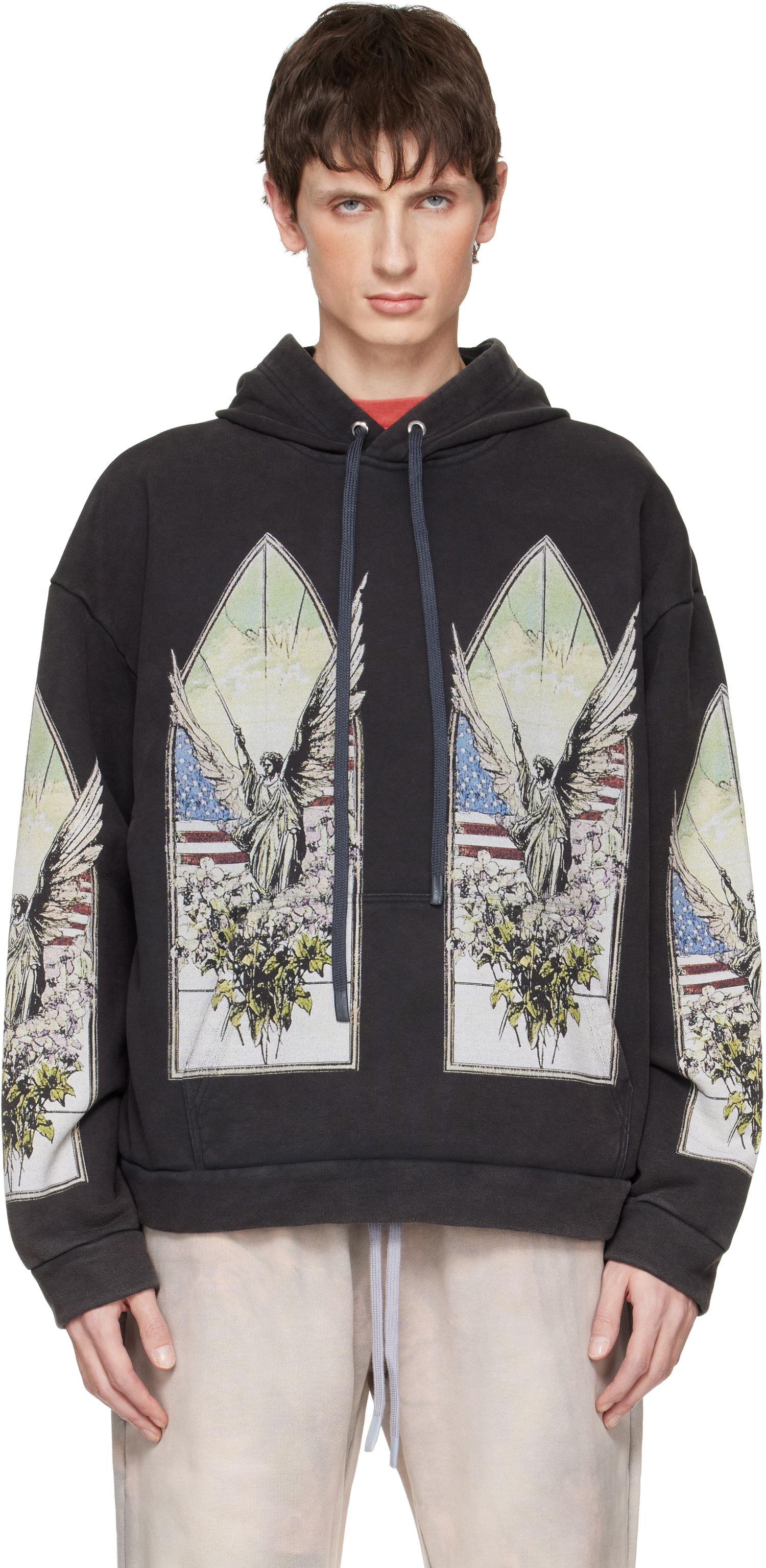 Суитчър Who Decides War Demo Stained-Glass Angel Print Hoodie Черно | 1110100002FW25, 0