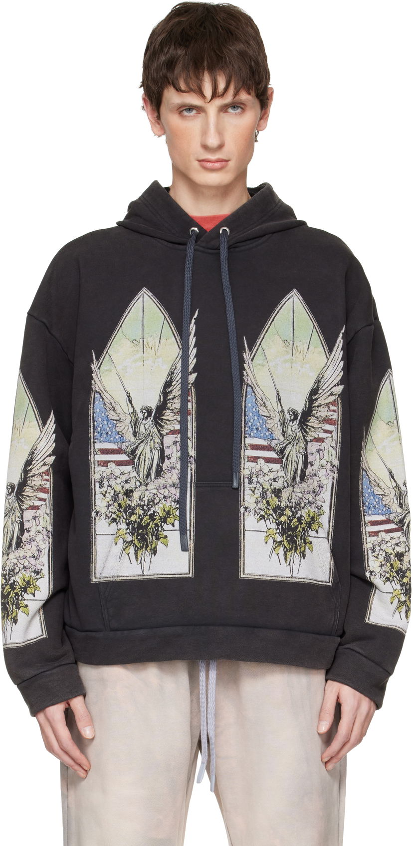 Суитчър Who Decides War Demo Stained-Glass Angel Print Hoodie Черно | 1110100002FW25