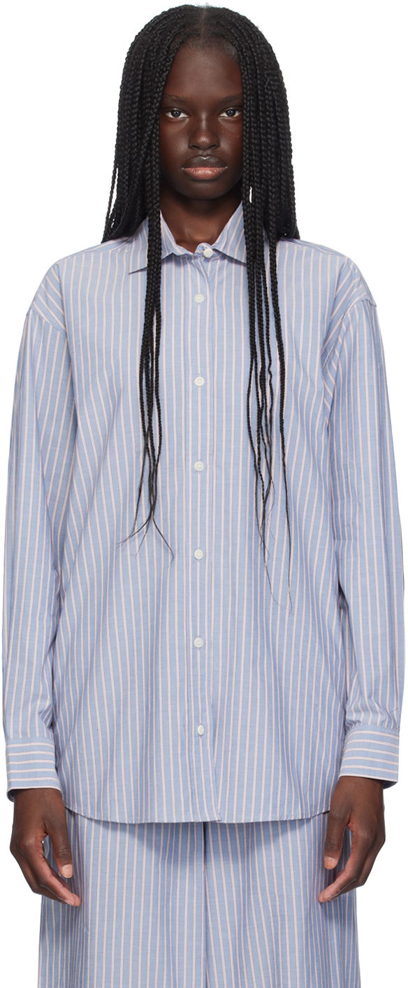 Риза Baserange Baserange Ole Striped Long Sleeve Shirt Синьо | SHOL-PO-AU24, 0