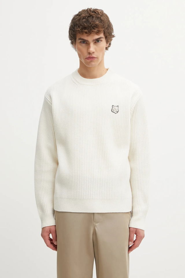 Fox Head Wool Ribbed Sweater