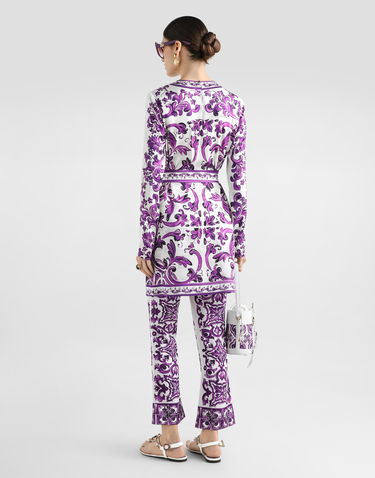 Панталони Dolce & Gabbana Dolce & Gabbana Majolica Print Silk Flare Trousers Лилаво | FTAG7THPABPIP3TN, 2