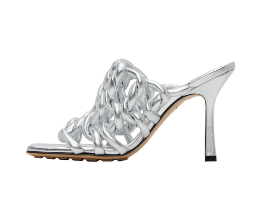 Stretch Mule Heeled Sandals "Silver"
