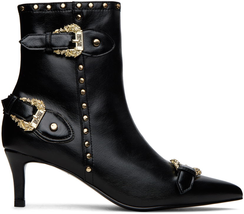 Кецове и обувки Versace Jeans Couture SSENSE Exclusive Studded Buckled Ankle Boots Черно | E75VA3S41_EZS871