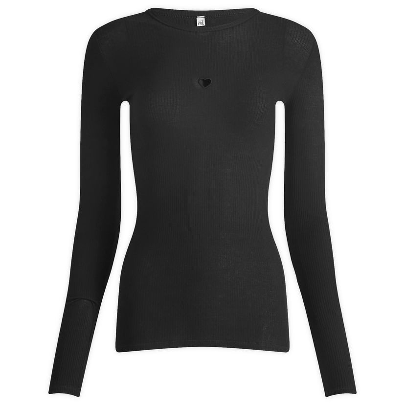 Тениска Baserange Heart Cutout Ribbed Long Sleeve T-Shirt Черно | TOHLS-RB-000-Black