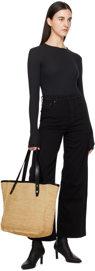 Голяма пазарска чанта rag & bone rag & bone Daily Leather-Trimmed Straw Tote Бежово | WHH24S1004TN04, 3