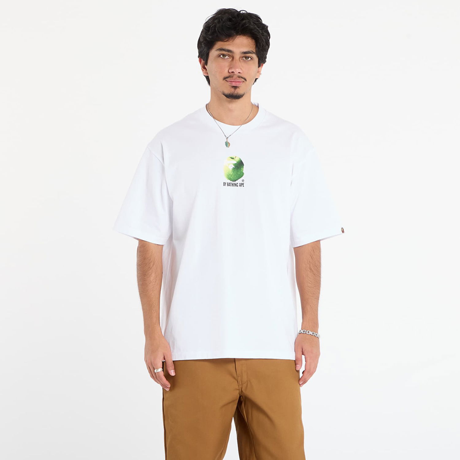 Тениска BAPE A BATHING APE Apple Graphic Relaxed Fit Tee Бяло | 001TEL801308MWHT, 0