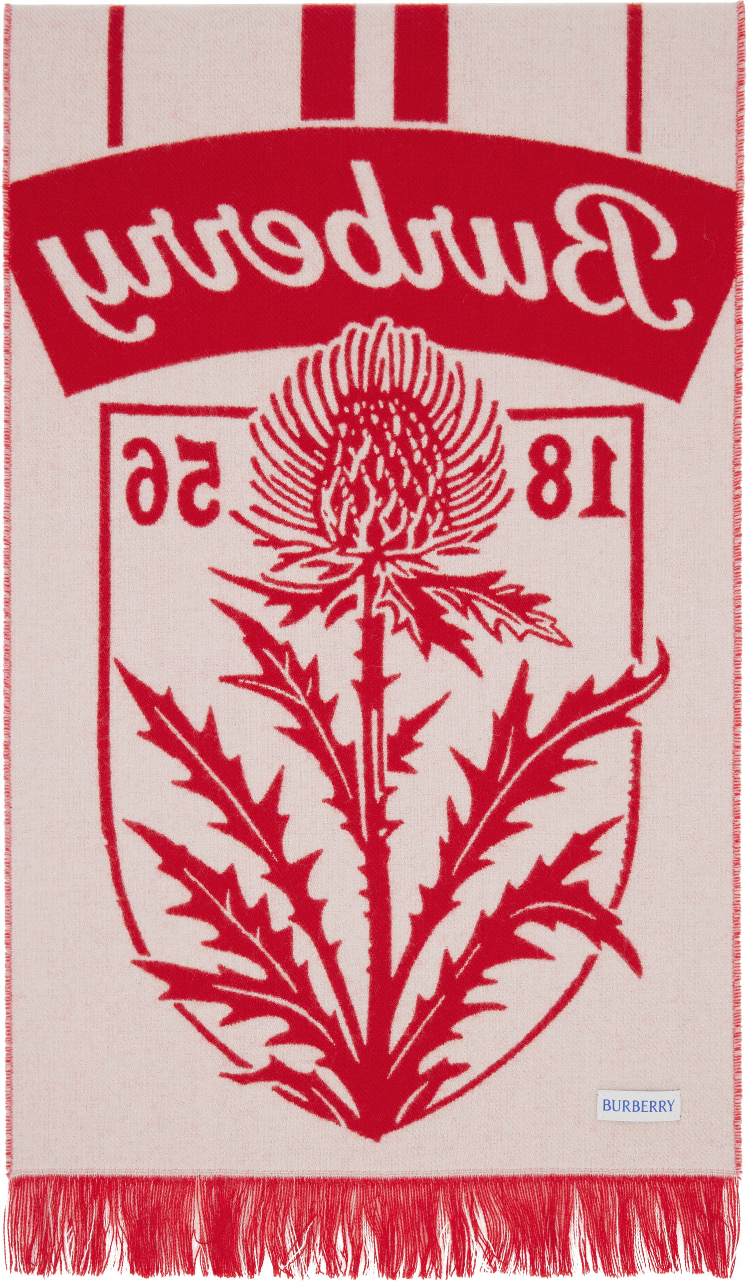 Шал Burberry Thistle Shield Wool Scarf Червено | 8117701, 1