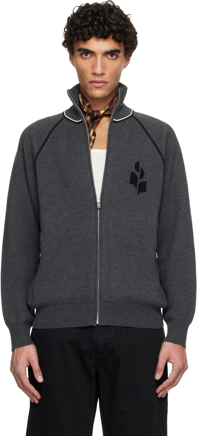 Sergio Full-Zip Knit Cardigan with Contrast Piping and Embroidered Logo
