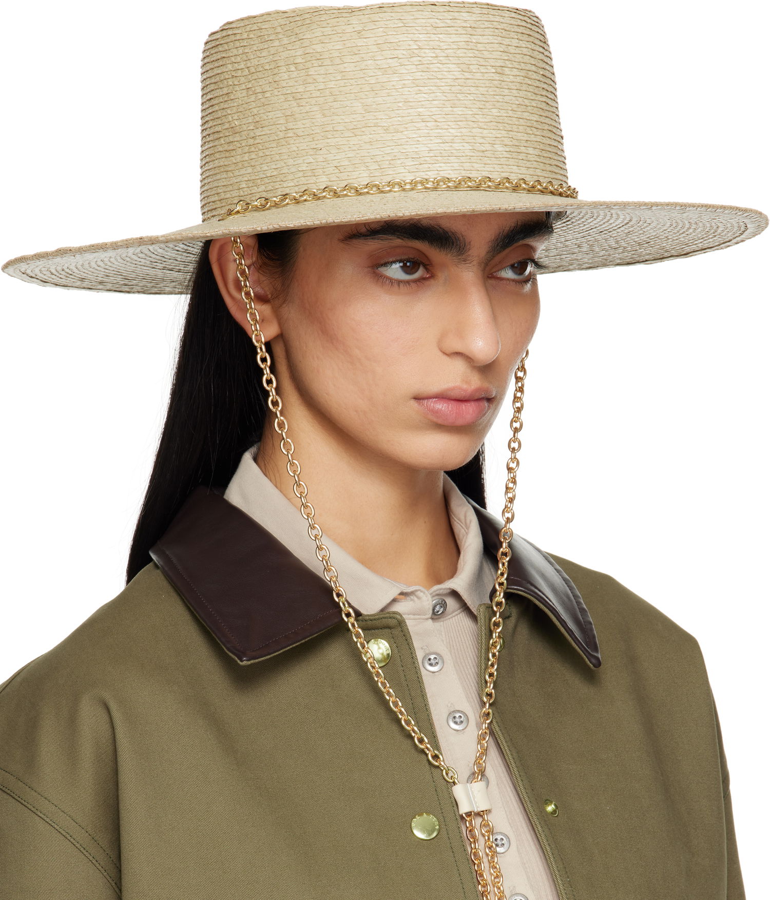 Шапка rag & bone Rag & Bone Jacque Boater Hat with Chain Бежово | WJW25SH1017ST17, 1