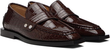 Кецове и обувки GANNI Patent Croc-Embossed Studded Loafers Кафяво | S3116, 3