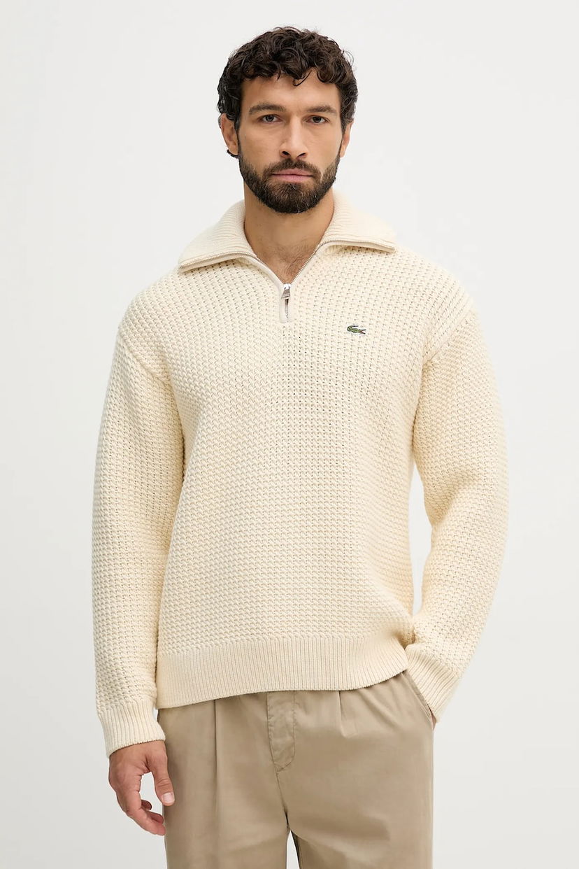 Пуловер Lacoste Wool Blend Waffle Knit Half-Zip Polo Sweater Бежово | AH5205