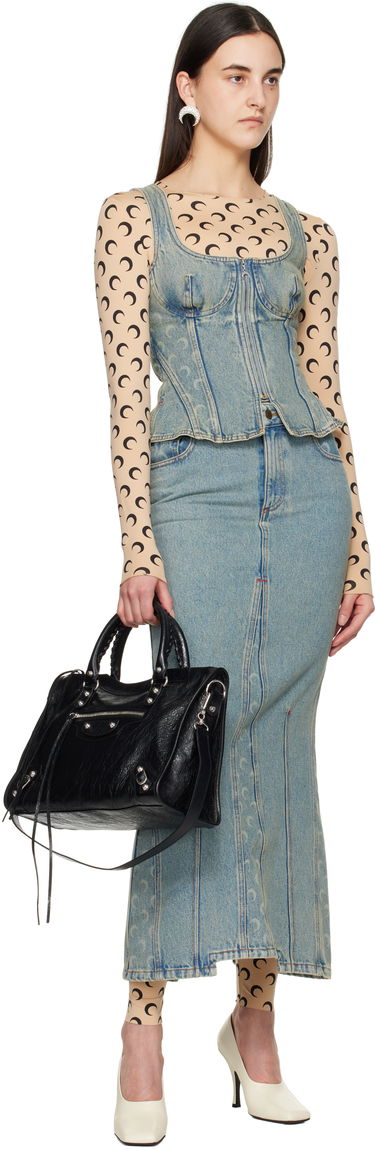 Пола Marine Serre Marine Serre Moon Laser Denim Maxi Skirt Синьо | WSK074A CDEN0003, 3