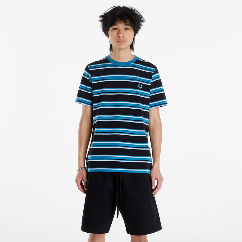 Тениска Fred Perry Stripe T-Shirt Black/ Light Smoke/ Ocean Синьо | M6557 V18