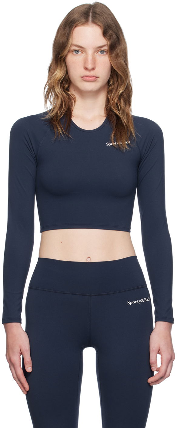 Тениска Sporty & Rich Navy Printed Logo Top Тъмно синьо | TO036S403SN, 0