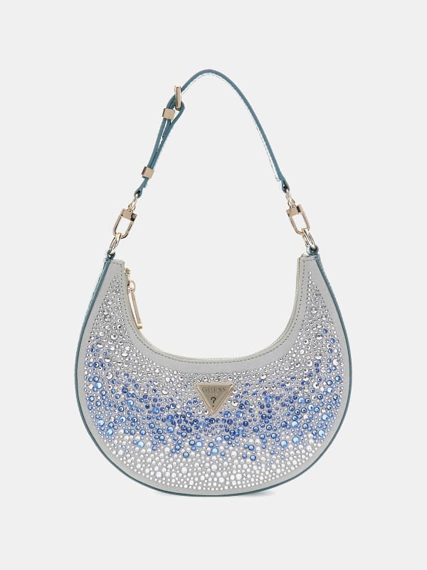 Чанта през рамо GUESS Sofia Rhinestone Shoulder Bag Сиво | HWSFGLP4210