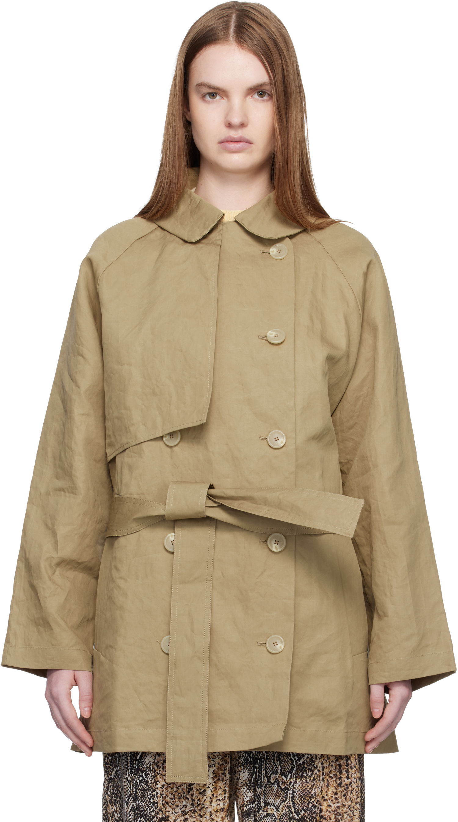 Тренчкот Baserange Clavo Double-Breasted Trench Coat with Self-Tie Belt Бежово | OUCC-OC-AU25, 0