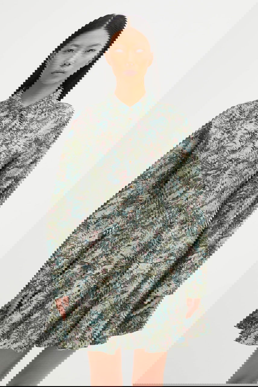 Pокля GANNI Printed Stretch Cotton Buttoned Mini Dress Многоцветен | W1096, 0