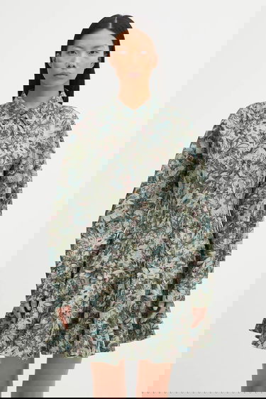 Pокля GANNI Printed Stretch Cotton Buttoned Mini Dress Многоцветен | W1096, 0