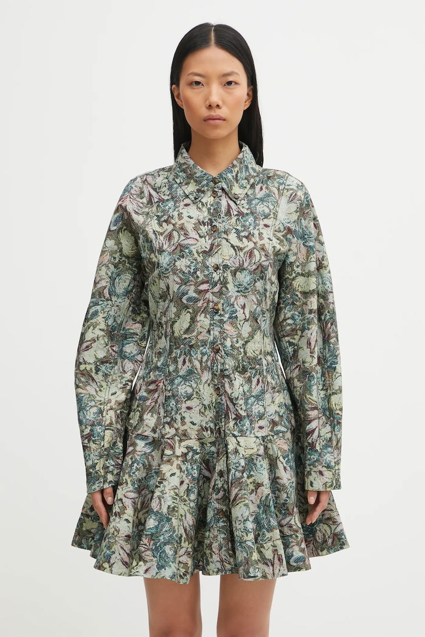 Pокля GANNI Printed Stretch Cotton Buttoned Mini Dress Многоцветен | W1096