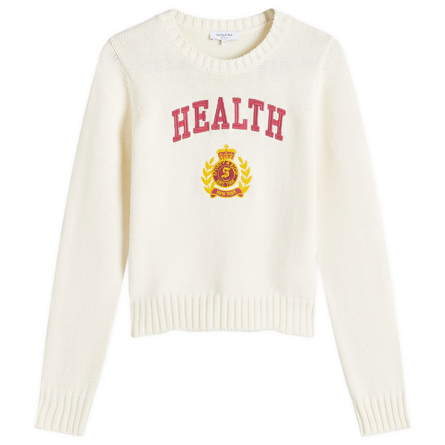Пуловер Sporty & Rich NY Health Crest Knitted Sweater Бяло | WS065506240CR01-CRM, 1