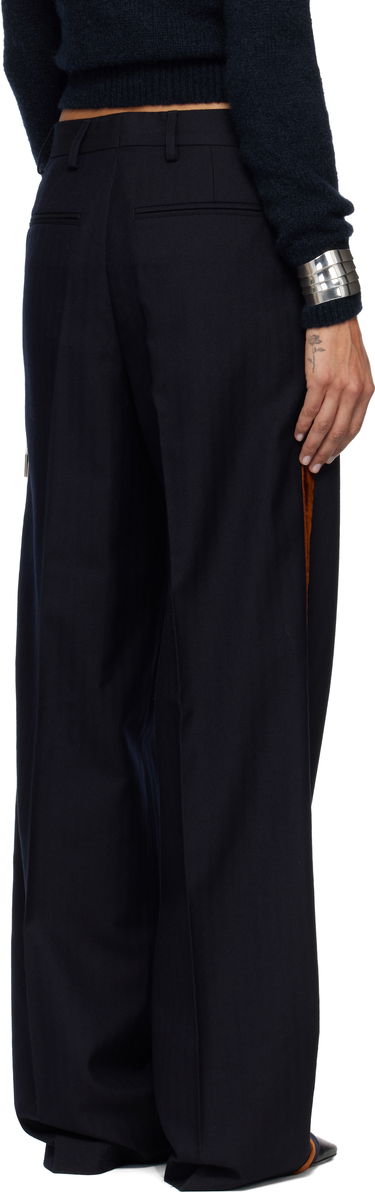 Панталони Dries Van Noten Dries Van Noten Embellished Tuxedo Trousers with Velvet Side Stripe and Lace-Up Detail Тъмно синьо | 252-010960-2193, 2
