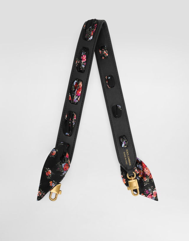 Dolce & Gabbana Black Leather Floral Detail Shoulder Strap
