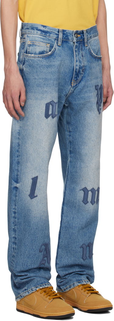 Дънки Palm Angels Palm Angels Logo Patch Straight Leg Jeans Синьо | PMYA041S25DEN0064040, 1