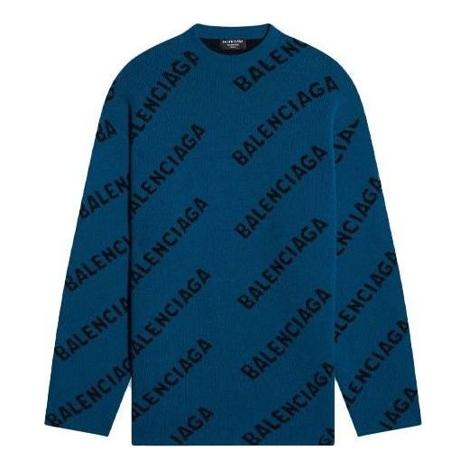 Пуловер Balenciaga All Over Logo Crewneck Knit Sweater Синьо | 657400T15672470, 0