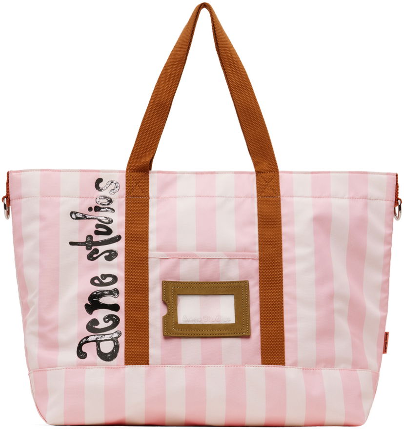 Голяма пазарска чанта Acne Studios Striped Tote Bag Розово | C10198-