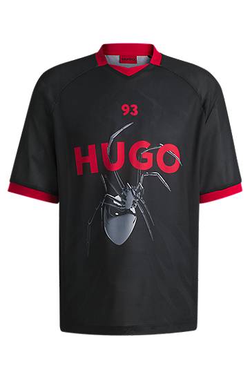 Тениска BOSS HUGO Relaxed-Fit Football T-Shirt with Spider Print Черно | 50531299, 0