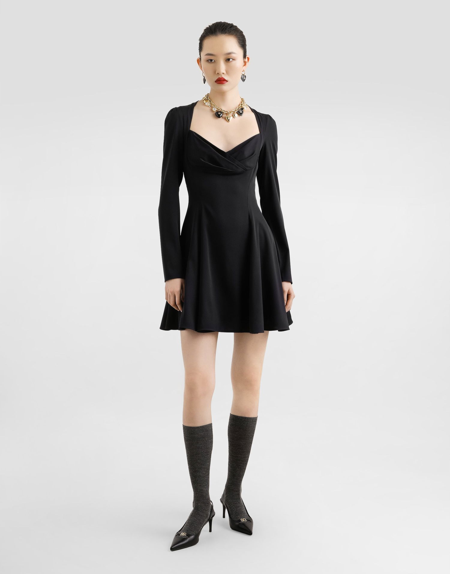Pокля Dolce & Gabbana Dolce & Gabbana Godet Cady Fit-and-Flare Dress Черно | F6TYLTFUABFN0000, 1